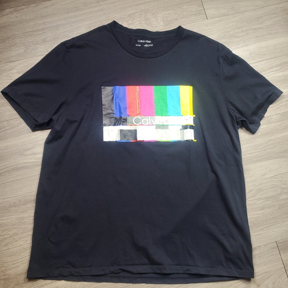 Calvin Klein T Shirt XXL Mens Black Logo Print Crewneck Short Sleeve Cotton